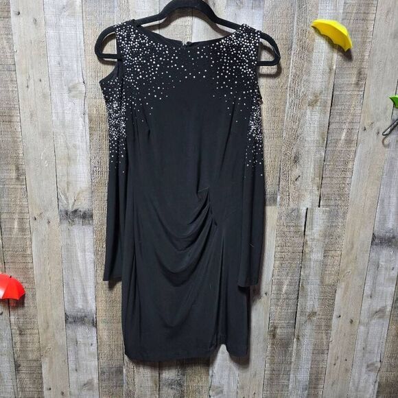 Cache Vintage Y2K Black Rhinestone Embellished Cold Shoulder Sheath Dress - Picture 1 of 4